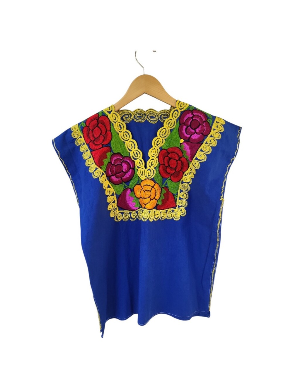 Mexican Folk Festival Embroidered Floral Huipi Tunic Top S/M